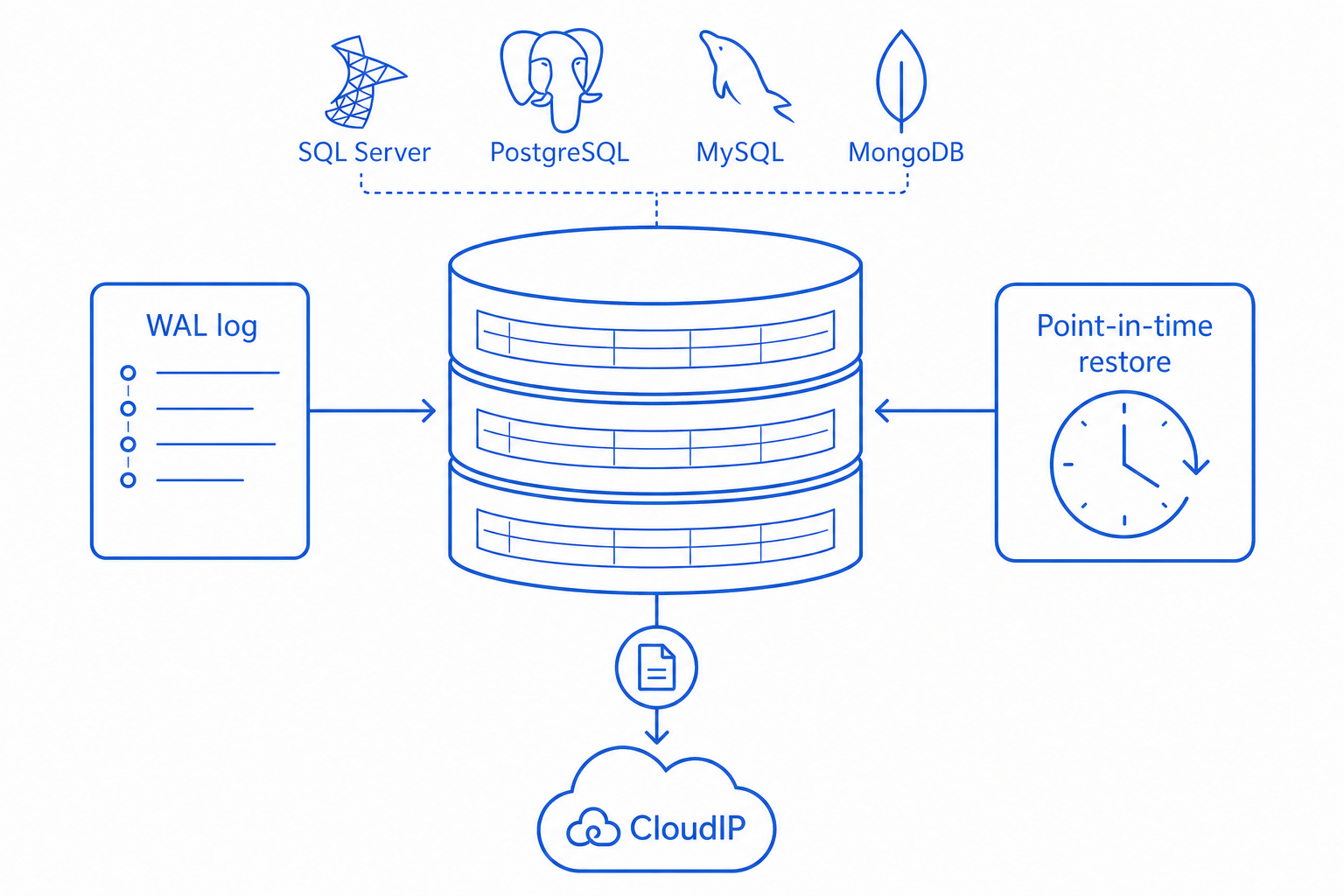 Illustration depicting how CloudIP supports SQL Server on the platform.