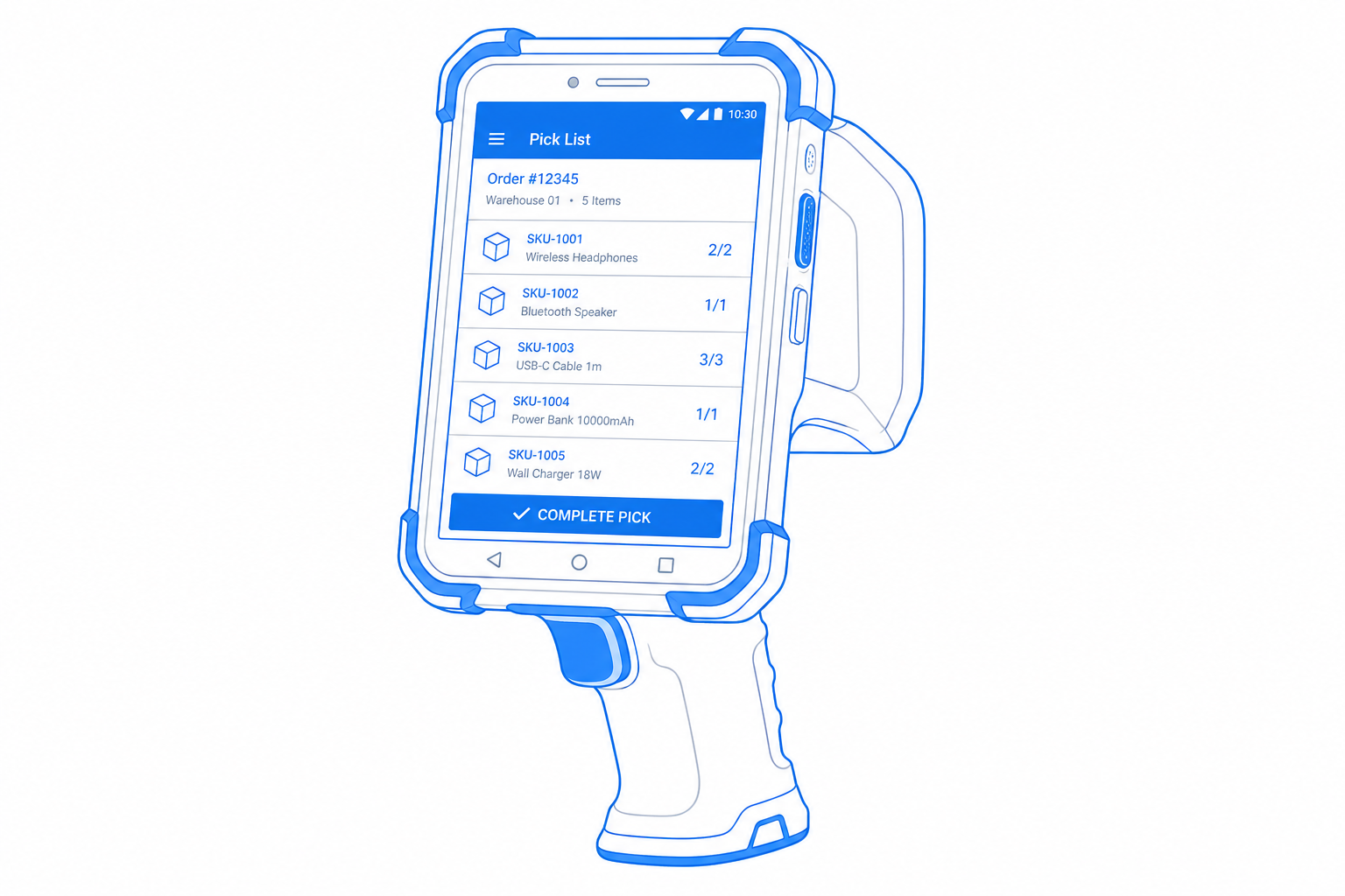 Rugged Mobile Terminal product illustration for the CloudIP warehouse hardware for smbs catalog.