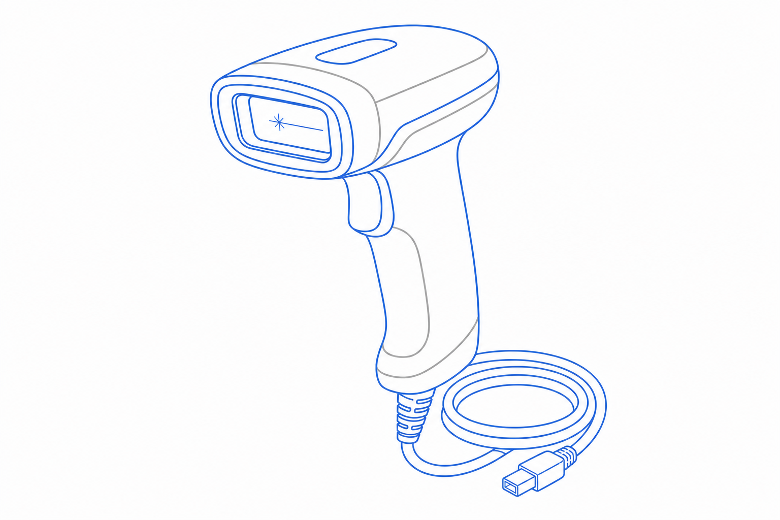 Handheld 1D Scanner product illustration for the CloudIP warehouse hardware for smbs catalog.